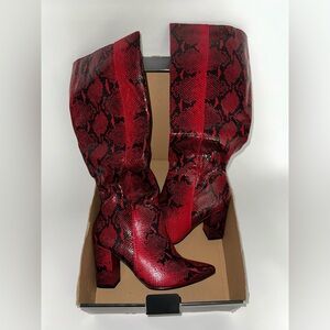 Red Snakeskin Heeled Boots